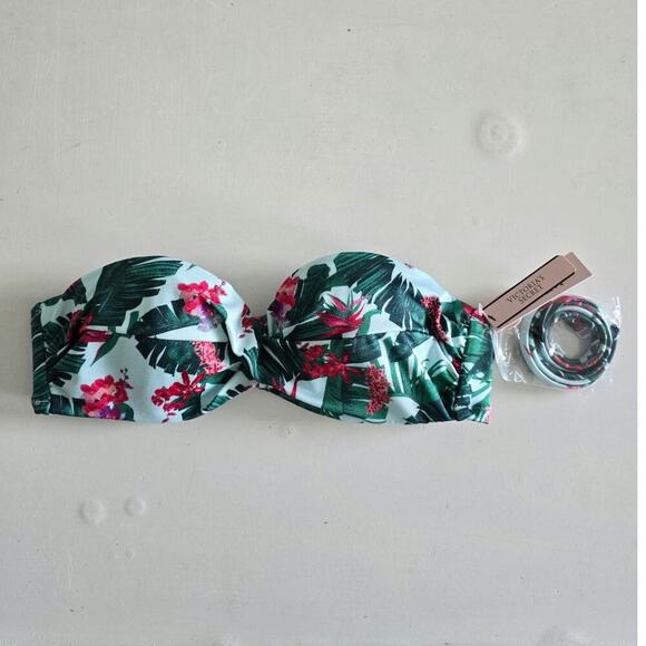 Victorias Secret Swim Padded Bandeau Bikini Top Bra Blue Palm NWT Size 32B - Picture 3 of 9